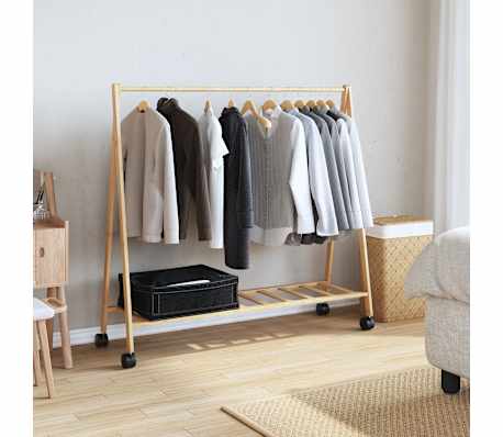 vidaXL drēbju statīvs ar plauktiem un riteņiem 106x34x106,5 cm bambusa