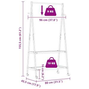 Stojan na oblečení s policemi a kolečky 96x45,5x155,5 cm bambus - obrázek 9