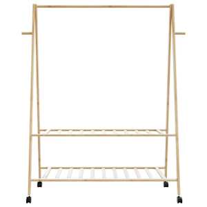 Stojan na oblečení s policemi a kolečky 132x45,5x155,5cm bambus - obrázek 4