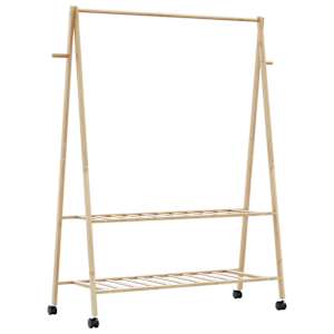 Stojan na oblečení s policemi a kolečky 132x45,5x155,5cm bambus - obrázek 6