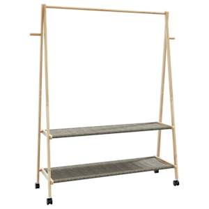 Stojan na oblečení s policemi a kolečky 132x45,5x155,5cm bambus - obrázek 6