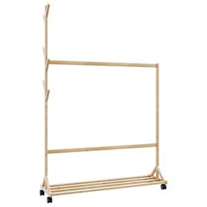 Stojan na oblečení s háčky a kolečky 100x35x157 cm bambus