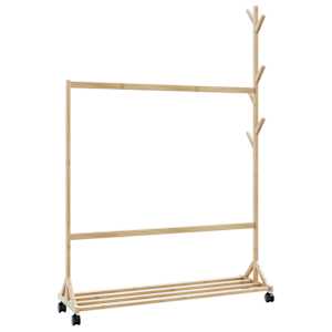 Stojan na oblečení s háčky a kolečky 100x35x157 cm bambus - obrázek 6