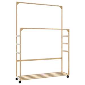 Stojan na oblečení s policemi a kolečky 90x35x155 cm bambus - obrázek 1