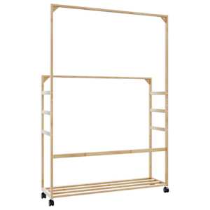 Stojan na oblečení s policemi a kolečky 90x35x155 cm bambus - obrázek 6