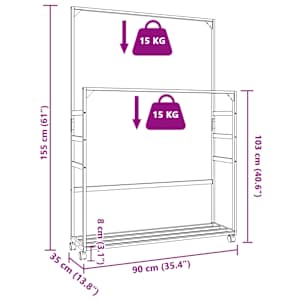 Stojan na oblečení s policemi a kolečky 90x35x155 cm bambus - obrázek 9