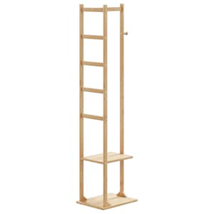 Stojan na kabáty s háčky a policemi 38,5x30x156 cm bambus - obrázek 1