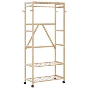 Stojan na oblečení s policemi a kolečky 90x40x179,5 cm bambus - obrázek 1