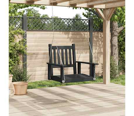 vidaXL dārza šūpoļu krēsls, ar metāla ķēdēm, melns egles masīvkoks