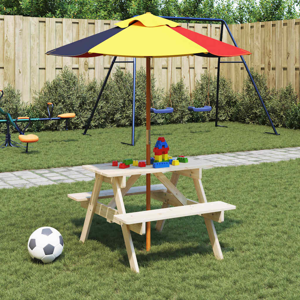 vidaXL Picknicktafel voor 4 kinderen met parasolgat massief vurenhout afbeelding