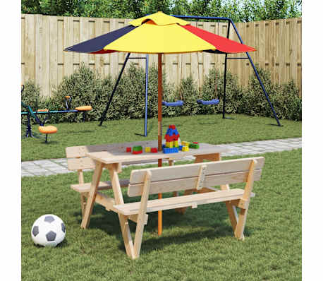 vidaXL Masă picnic pentru 4 copii, orificiu umbrelă, lemn masiv brad