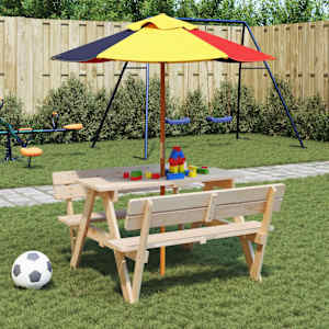 vidaXL Masă picnic pentru 4 copii, orificiu umbrelă, lemn masiv brad