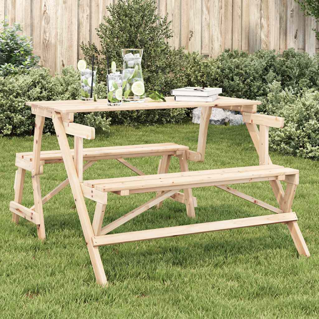 vidaXL Picknickbord med b&auml;nkar massivt grantr&auml; 2-i-1