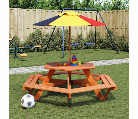 vidaXL Picnic Table for 6 Kids with Benches Hexagon Solid Wood Fir