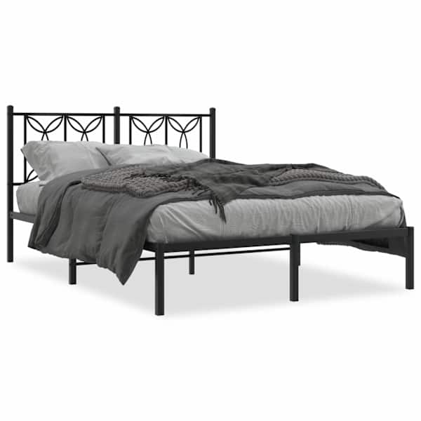 vidaXL metallist voodiraam peatsiga, must, 140x190 cm