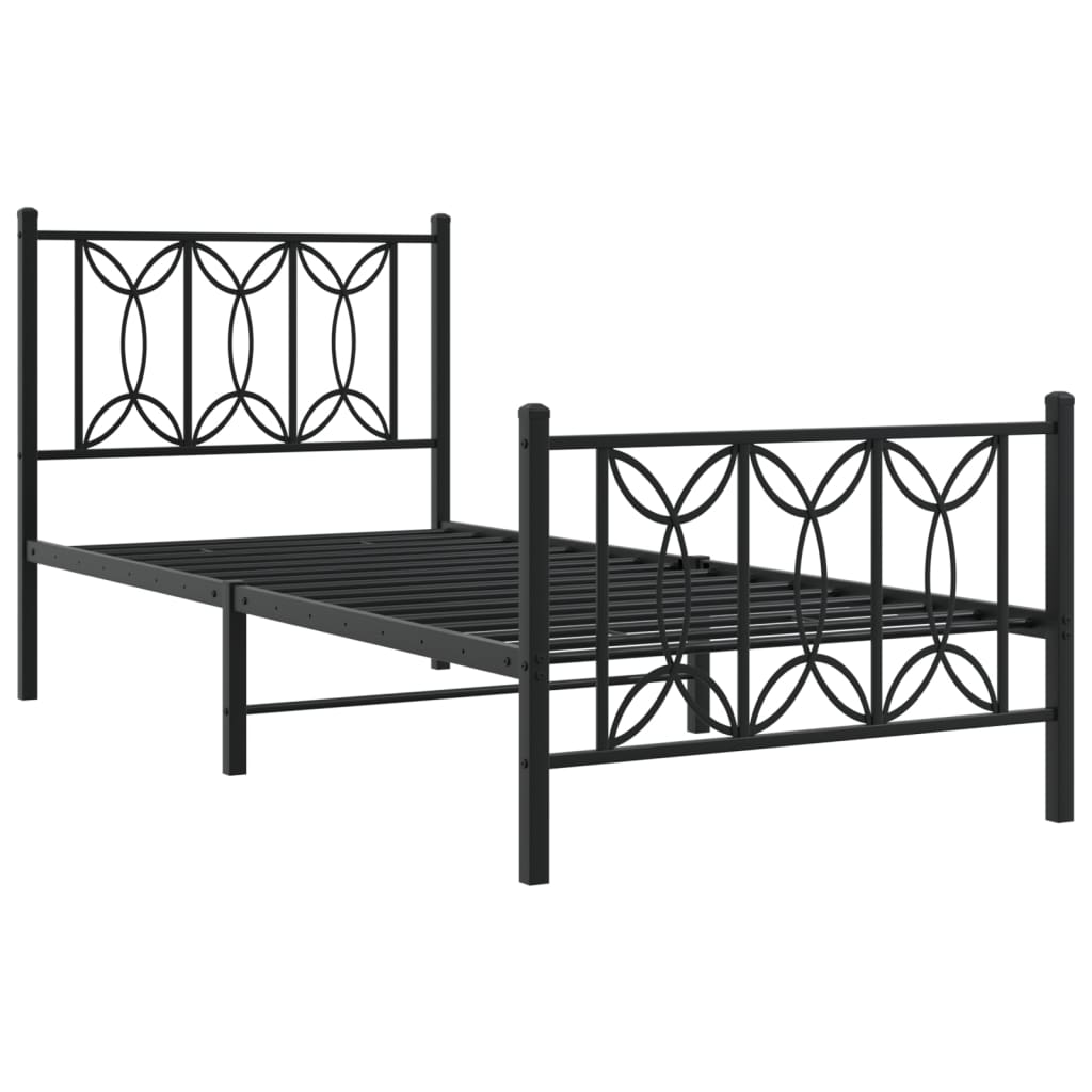 vidaXL Bedframe met hoofd- en voeteneinde metaal zwart 75x190 cm afbeelding