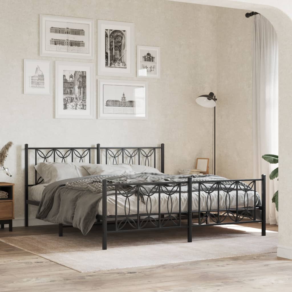 vidaXL Cadru pat fără saltea, tăblie de picioare negru 180x200cm metal
