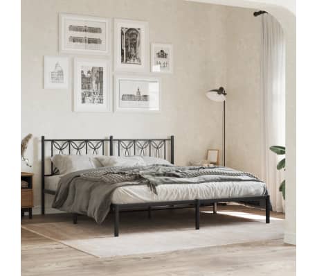 vidaXL Tăblie de pat metalică, negru, 180 cm