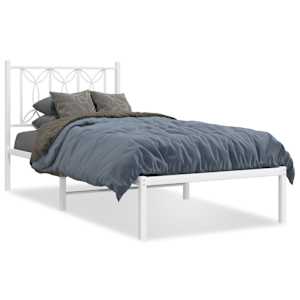 Kovový rám postele bez matrace s čelem bílý 75 x 190 cm - obrázek 2