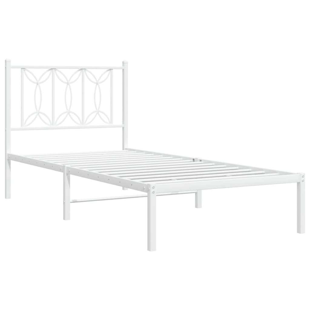 vidaXL Bedframe met hoofdbord zonder matras metaal wit 75x190 cm afbeelding