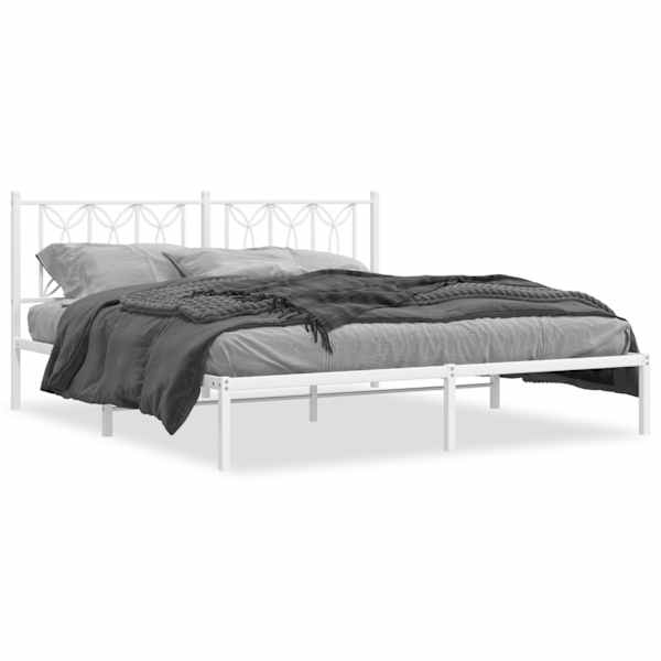 vidaXL metallist voodiraam peatsiga, valge, 180x200 cm
