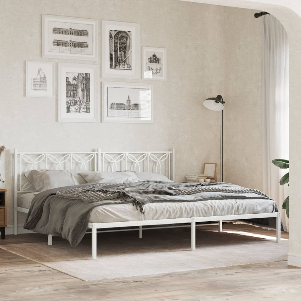 Photos - Bed VidaXL Metal  Frame without Mattress with Headboard White 193x203cm 