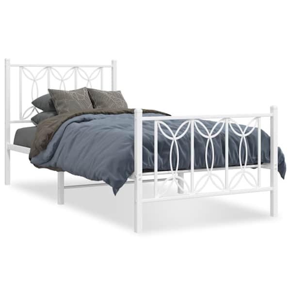 vidaXL metallist voodiraam peatsi ja jalutsiga, valge, 75x190 cm