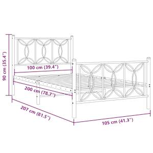Kovový rám postele s hlavovým a nožním čelem bílý 100 x 200 cm - obrázek 8
