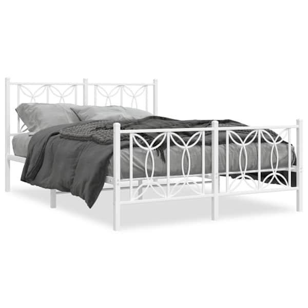 vidaXL metallist voodiraam peatsi ja jalutsiga, valge, 135 x 190 cm