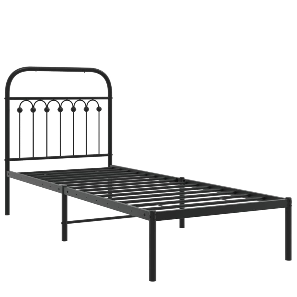vidaXL Bedframe met hoofdbord metaal zwart 75x190 cm afbeelding