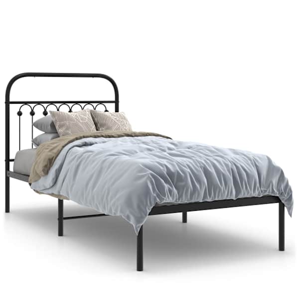 vidaXL metallist voodiraam peatsiga, must, 90 x 190 cm