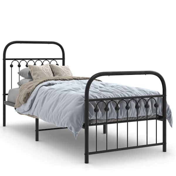 vidaXL metallist voodiraam peatsi ja jalutsiga, must, 75 x 190 cm