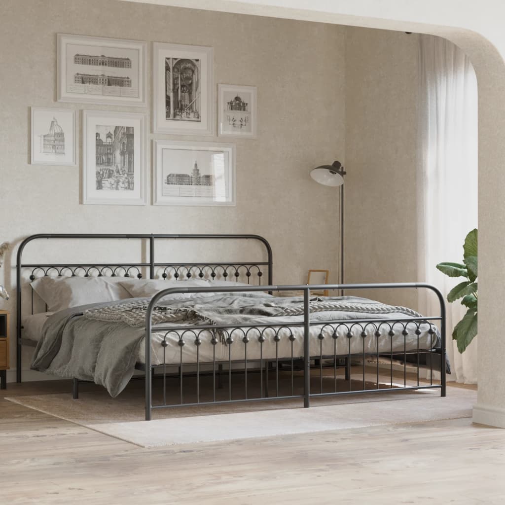 vidaXL Estrutura de cama com cabeceira e pés 200x200 cm metal preto
