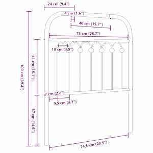 Kovové náhradní čelo postele černé 75 cm - obrázek 6