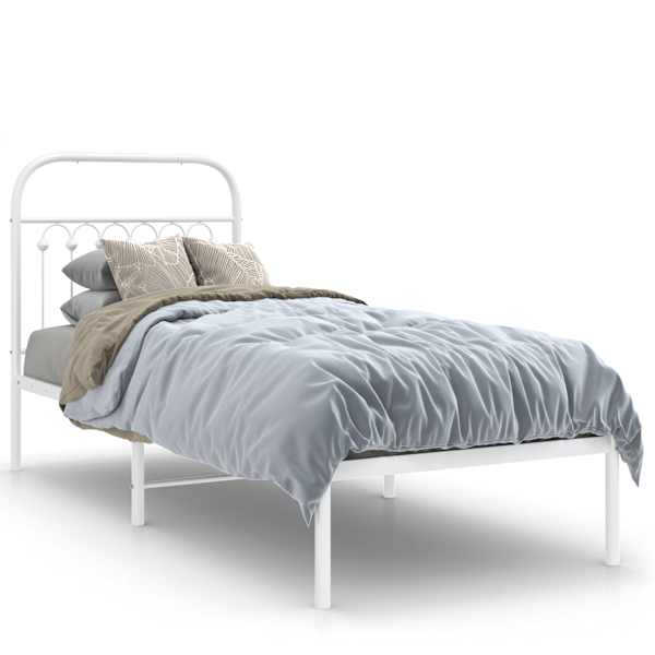vidaXL metallist voodiraam peatsiga, ilma madratsita, valge, 75x190 cm