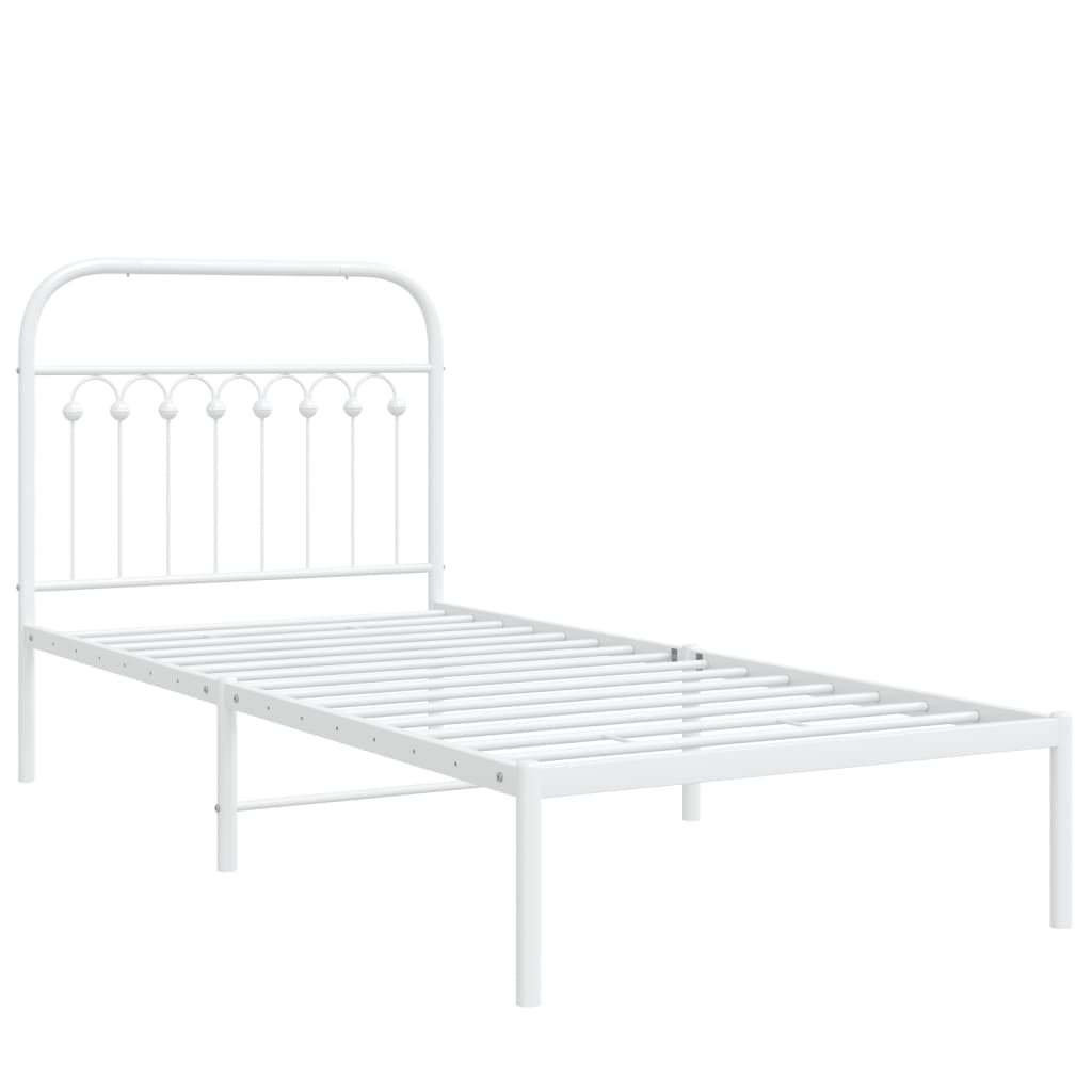 vidaXL Bedframe met hoofdbord metaal wit 90x200 cm afbeelding