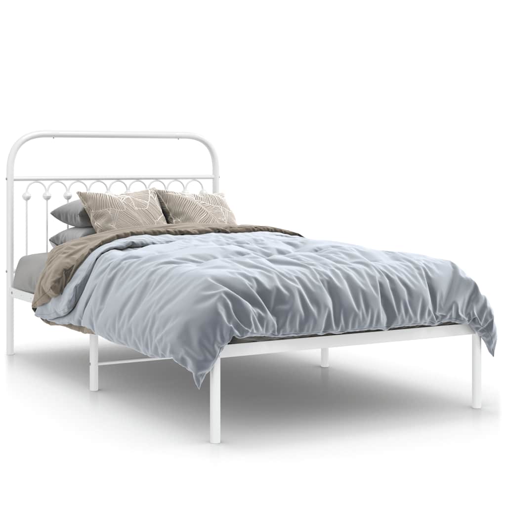 vidaXL Kovový rám postele s čelem bílý 107 x 203 cm
