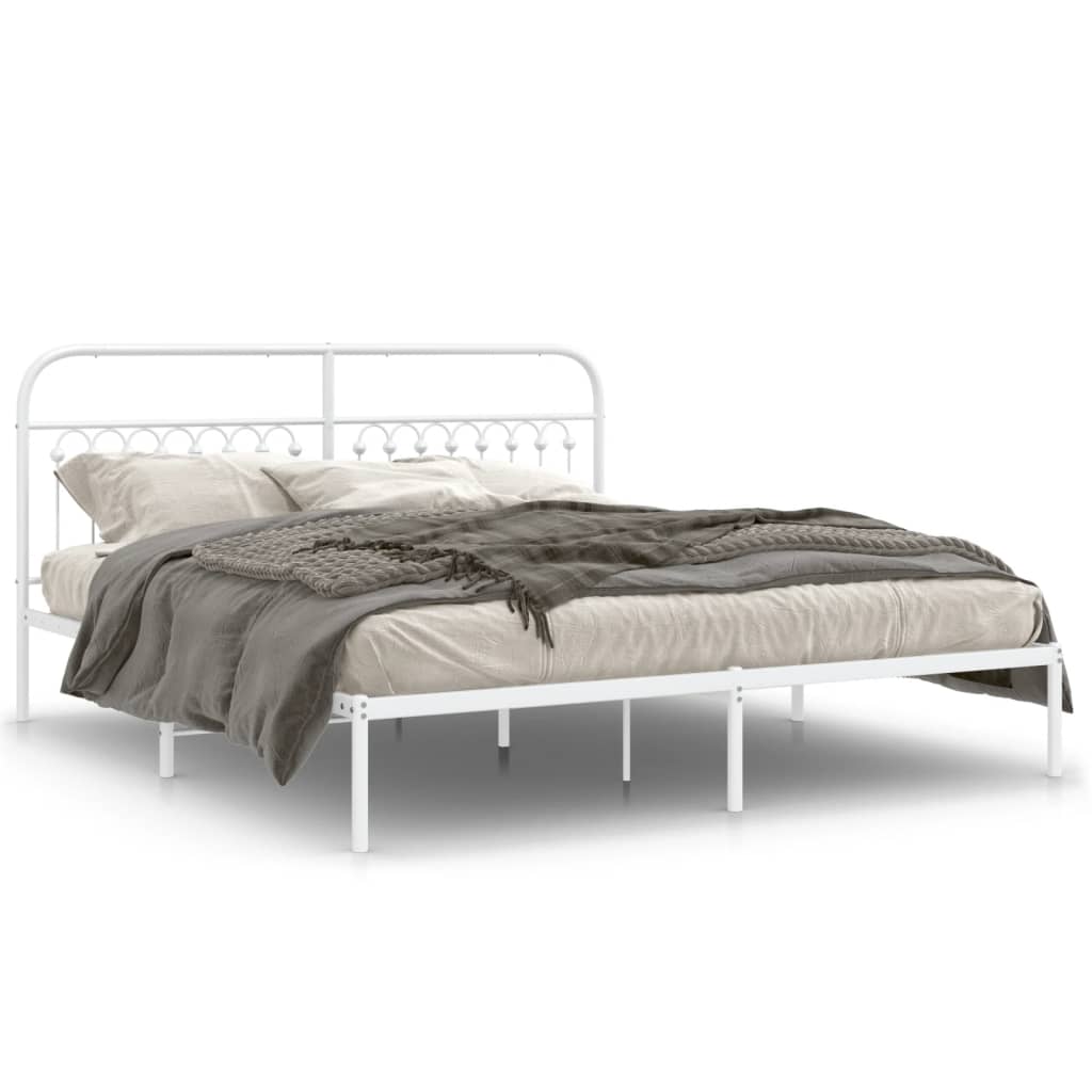 vidaXL Cadru de pat metalic cu tăblie, alb, 183x203 cm