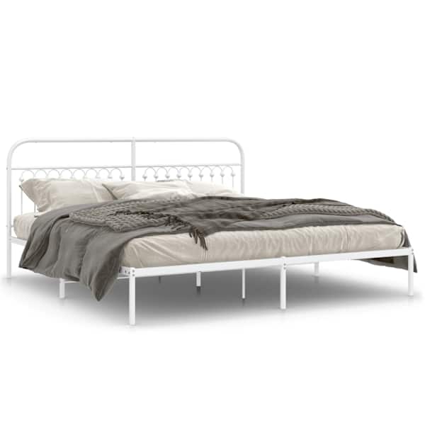 vidaXL metallist voodiraam peatsiga, valge, 193x203 cm