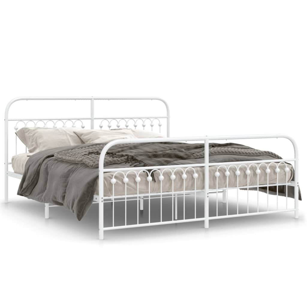 vidaXL Cadru de pat metalic cu tăblie de cap/picioare, alb, 183x203 cm