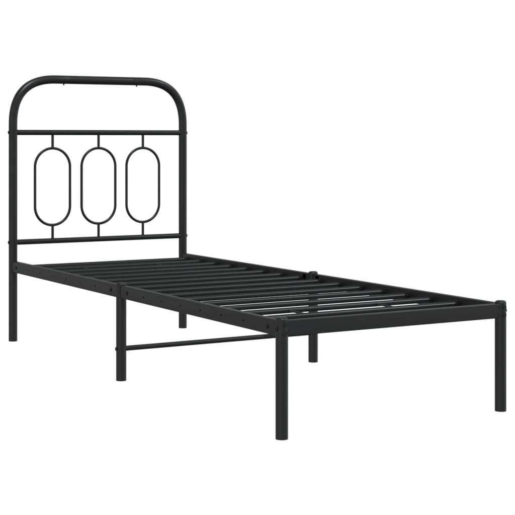 vidaXL Bedframe met hoofdbord metaal zwart 75x190 cm afbeelding