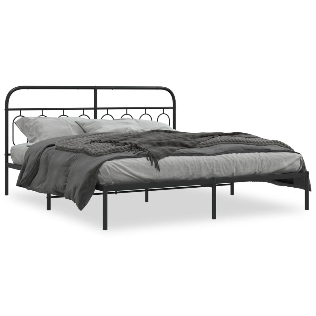 vidaXL Bedframe met hoofdbord metaal zwart 193x203 cm, foto 3