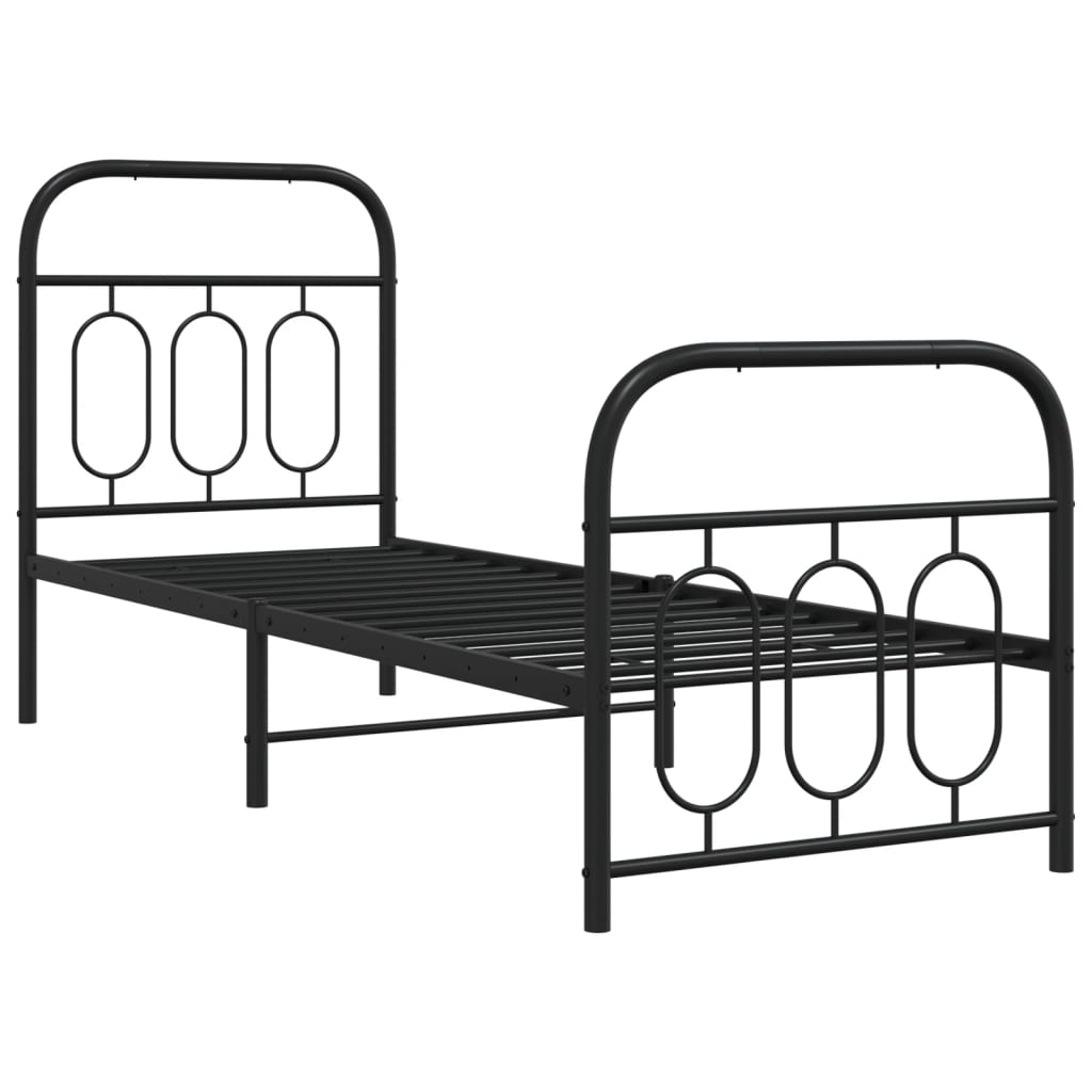 vidaXL Bedframe met hoofd- en voeteneinde metaal zwart 75x190 cm afbeelding
