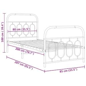 Kovový rám postele s hlavovým a nožním čelem černý 80 x 200 cm - obrázek 8