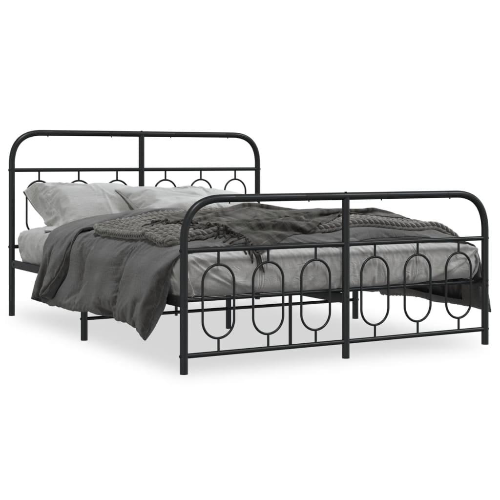 E-shop vidaXL Kovový rám postele s čelom a podnožkou čierny 135x190 cm