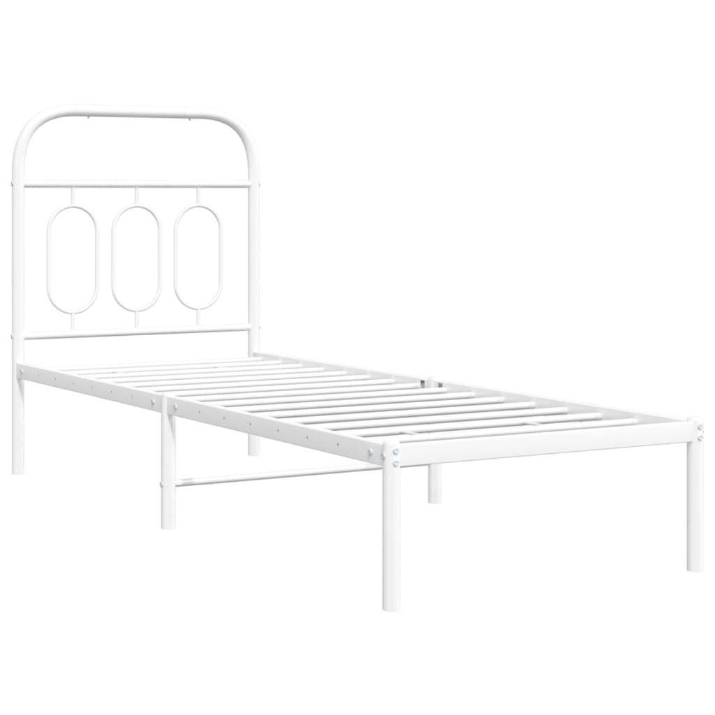 vidaXL Bedframe met hoofdbord zonder matras metaal wit 75x190 cm afbeelding