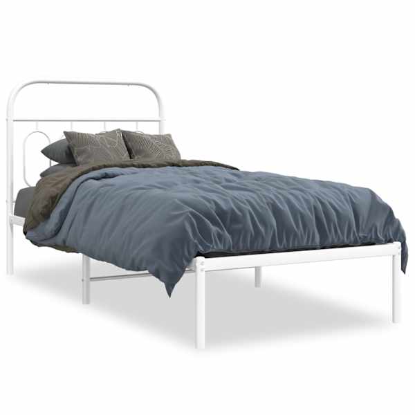vidaXL metallist voodiraam peatsiga, valge, 90 x 190 cm
