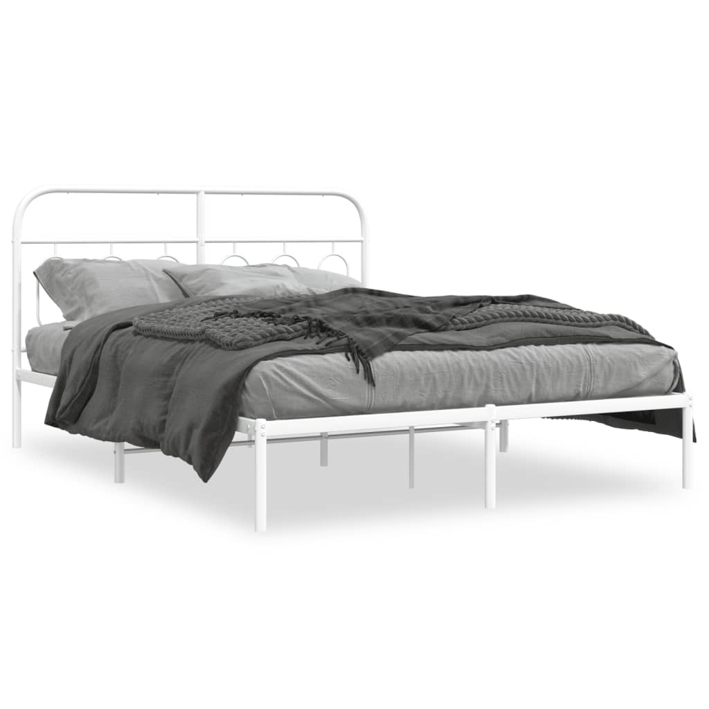 vidaXL Bedframe met hoofdbord metaal wit 140x190 cm, foto 3
