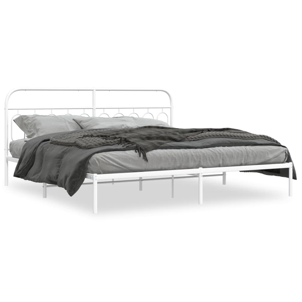 vidaXL Bedframe met hoofdbord metaal wit 200x200 cm, foto 3