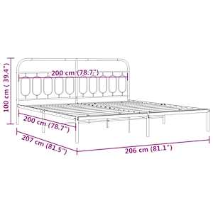 Kovový rám postele s čelem bílý 200 x 200 cm - obrázek 8